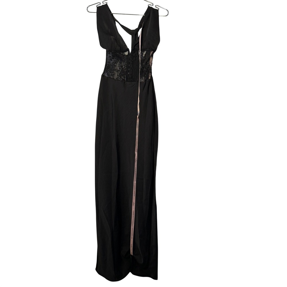 Lulus Black Lace Midriff Tie Back Sleeveless Maxi Dress Gown Small NEW